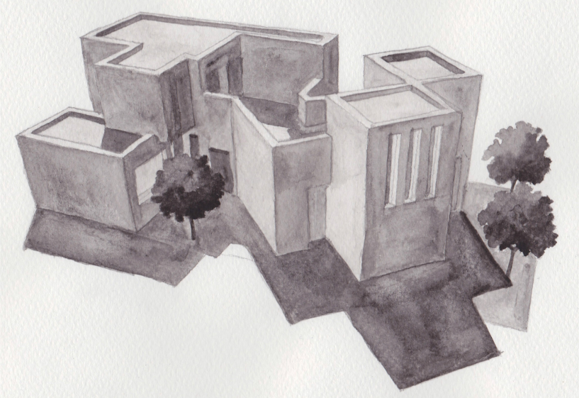 Aquarelle en noir & blanc - Volumétrie extérieure