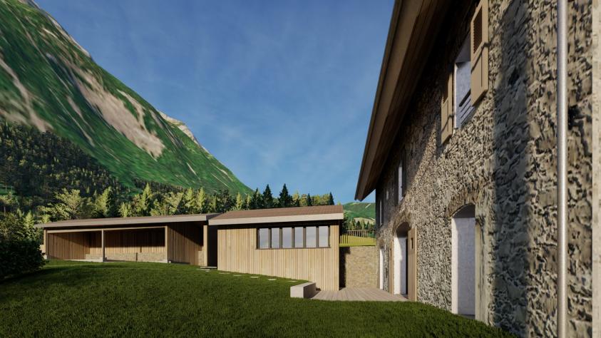 Atelier et annexes, état projeté. Constructions en bois. 