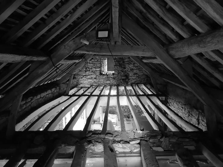 Vue des combles après curage, avant travaux. 