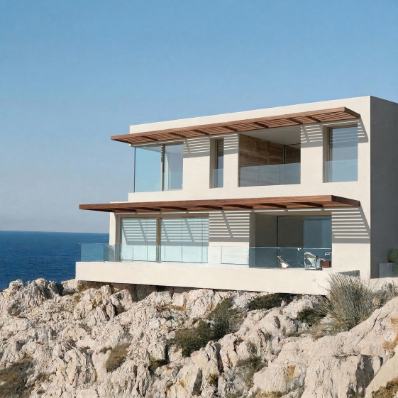 Villa contemporaine sur deux niveaux posée sur la roche calcaire Marseillaise