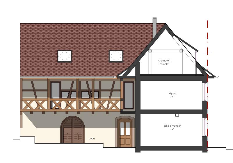 coupe sur le bâtiment principal