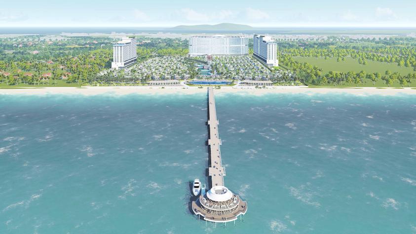 Ponton du complexe hôtelier durable The Maris Vung Tau, une jetée sur le Pacifique 