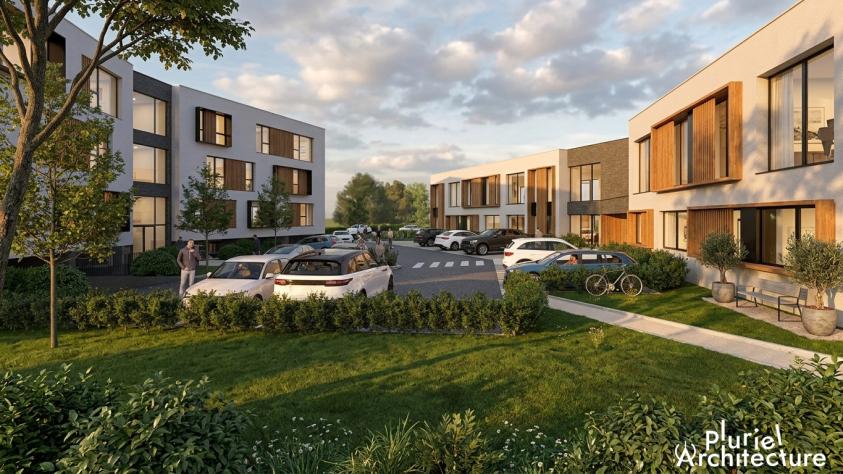 Vue d’ensemble du projet Vue d’ensemble d’un projet de réhabilitation et construction de bureaux à Nancy-Brabois