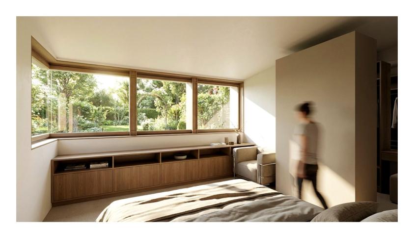 Vue intérieure avec panorama sur le jardin 