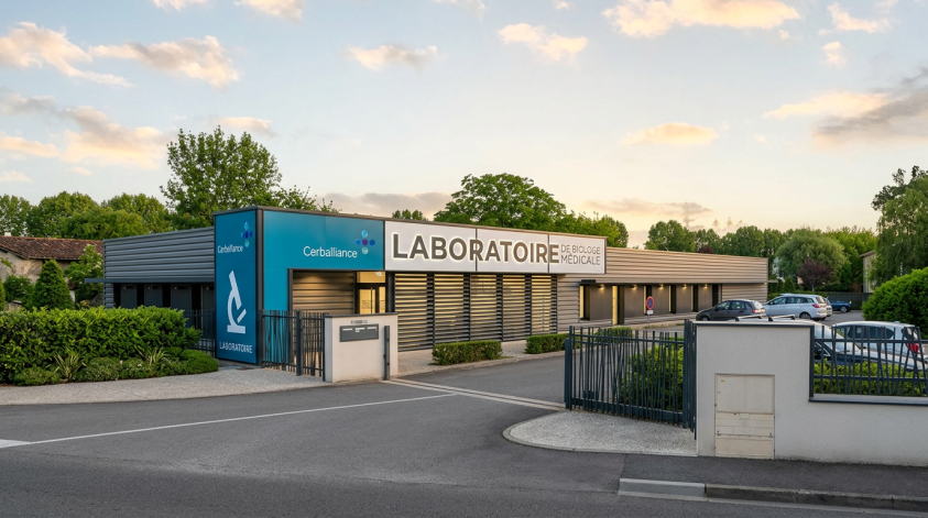 l’entrée du laboratoire est protégée par une avancée de toit