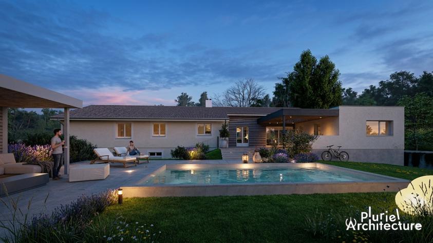 Extension avec piscine – Scy-Chazelles Extension contemporaine d'une maison à Scy-Chazelles avec piscine, terrasse et façade rénovée en enduit clair
