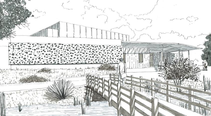 Esquisse architecturale du projet Un dessin qui traduit les intentions initiales : simplicité des volumes, rapport au paysage et écriture des façades.