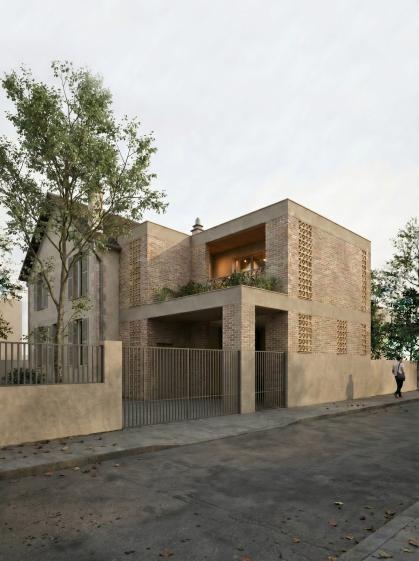 Extension sur jardin d'une maison individuelle dans le Val-de-Marne, façade contemporaine