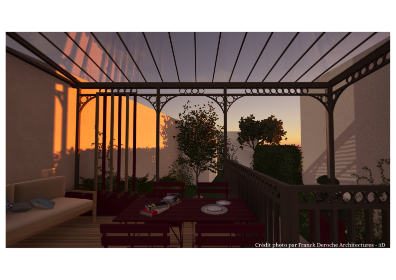 Vue de la pergola pendant du coucher du soleil