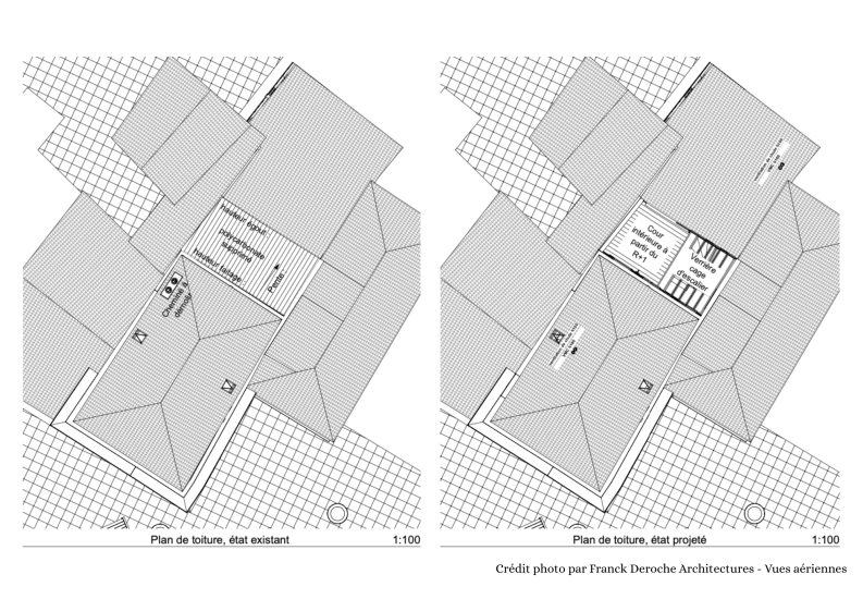 Vue aérienne de la cour intérieure en phase projetée