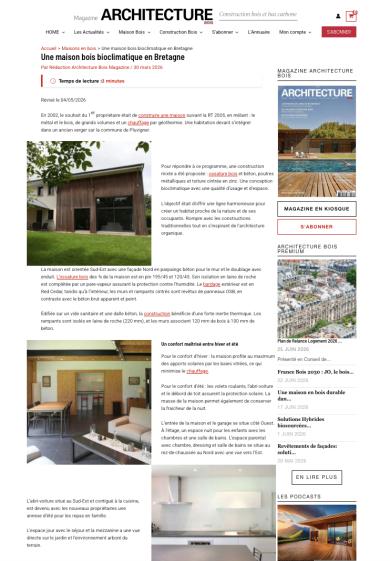 UNE MAISON BOIS BIOCLIMATIQUE EN BRETAGNE – » ARCHITECTURE BOIS MAGAZINE » ( Juillet 2026) UNE MAISON BOIS BIOCLIMATIQUE EN BRETAGNE – » ARCHITECTURE BOIS MAGAZINE » ( Juillet 2026)