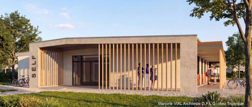 Extensions du restaurant scolaire en béton banché
