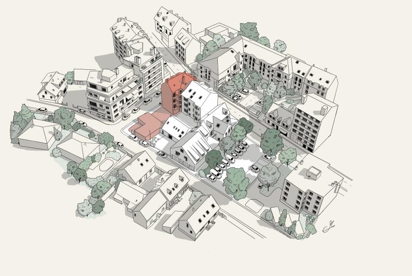 RENODE_ALTENHEIM_Travaux de sécurisation SUR un immeuble MIXTE à Strasbourg-Neuhof. Ancien repère du faubourg du Neuhof, cet immeuble figure parmi les bâtiments les plus anciens encore présents au cœur du quartier.