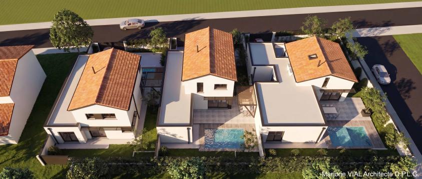 vue aérienne des 3 maisons