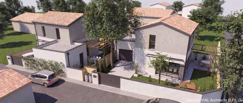 vue d'ensemble vue aérienne des 2 maisons côté rue
