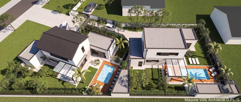 Ensemble de 2 maisons contemporaines, vue aérienne