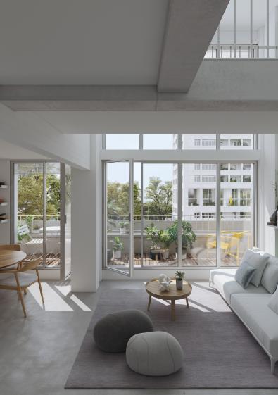 Les logements sont restructurés Perspective intérieure d'un logement restructuré