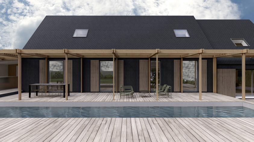Vue de la maison et de la piscine 
