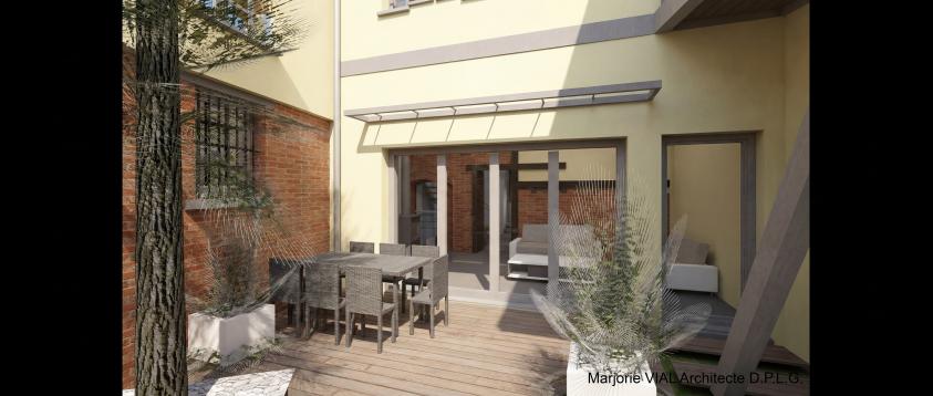Vue depuis le patio Patio créé dans le tissu historique