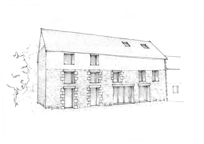 Croquis de la maison vue du jardin 