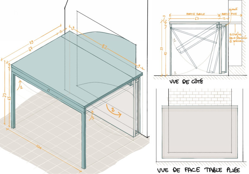 Table pliante sur mesure intégrée à la cheminée existante Table pliante sur mesure intégrée à la cheminée existante