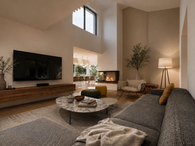 Visuel intérieur du salon vers la salle à manger, aménagée dans l'extension Extension de maison à Saint-Avold (57)