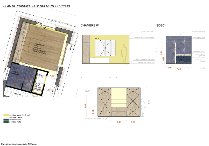Architecture intérieure - Chambre et Sdb - esquisse