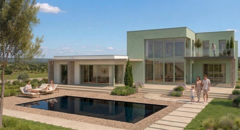 Maison contemporaine toiture terrasse, Façade principale 1
