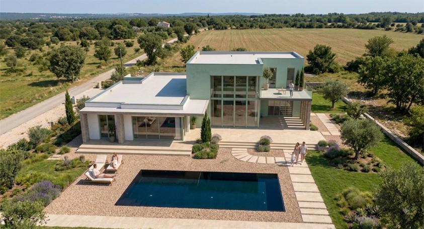 Maison contemporaine toiture terrasse, Vue d'ensemble