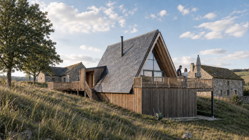 Construction d'une maison neuve en A à La Fage-Montivernoux (48)