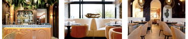 Vue intérieure du restaurant L’Atelier de Zadig conçu par Natalia Rochard – Intuitiv’ Architecture & Design. Lieu élégant, structuré, chaleureux, pensé comme un espace d’Art de Vivre. Luminaires sculpturaux, matières naturelles et ambiance immersive.