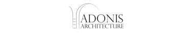 Adonis Architecture — logo avec illustration de deux arches soutenues par une colonne, dessinées au trait