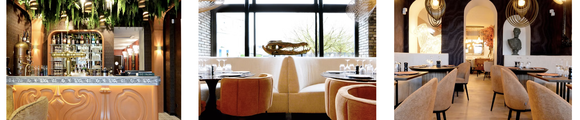 Vue intérieure du restaurant L’Atelier de Zadig conçu par Natalia Rochard – Intuitiv’ Architecture & Design. Lieu élégant, structuré, chaleureux, pensé comme un espace d’Art de Vivre. Luminaires sculpturaux, matières naturelles et ambiance immersive.