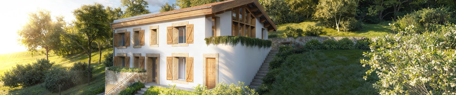 perspective d'une maison basque sur une colline