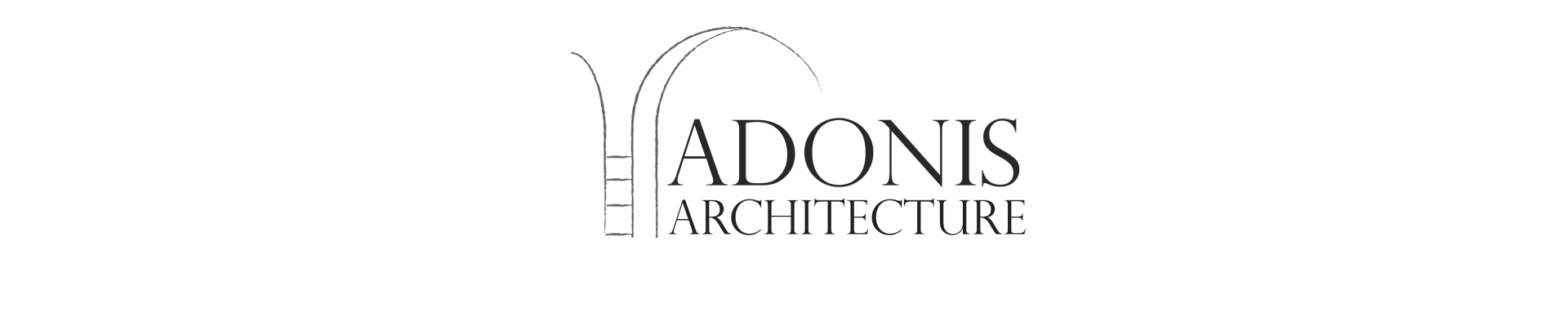Adonis Architecture — logo avec illustration de deux arches soutenues par une colonne, dessinées au trait