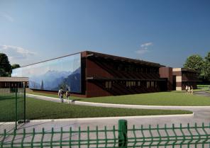 VUE FACADE  SUD OUEST- ENTREE DU COLLEGE.