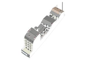 Ensemble faubourien de 4 bâtiments en moellons, pans de bois et plâtre.