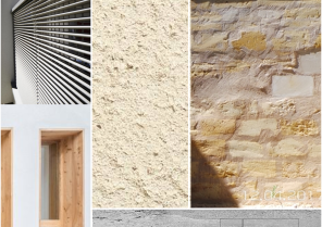 Planche matériaux/ pierre, béton, aluminium laqué,bois. 