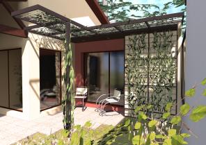 Vue du Patio. Pergola métal personnalisée