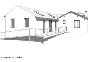 Vue du projet depuis le jardin (angle Sud-Est)