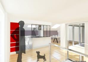 Autrefois ouverte sur l'entrée, la cuisine est réorganisée autour d'un ilot et d