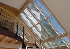 toit vitré vue de l'intérieur construction neuve ossature bois 