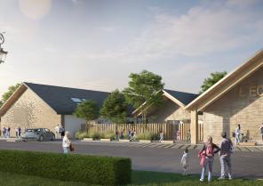 Vue sur les 2 "longères" pignon de part et d'autre de l'entrée