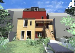 Côté jardin, façade Ouest, projet de rénovation avec création d'une terrasse pou