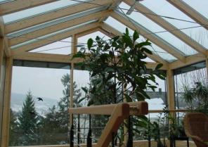 véranda sur 2 niveaux, structure bois, intérieur