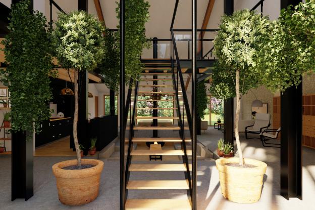 Vue intérieure du loft avec son escalier central