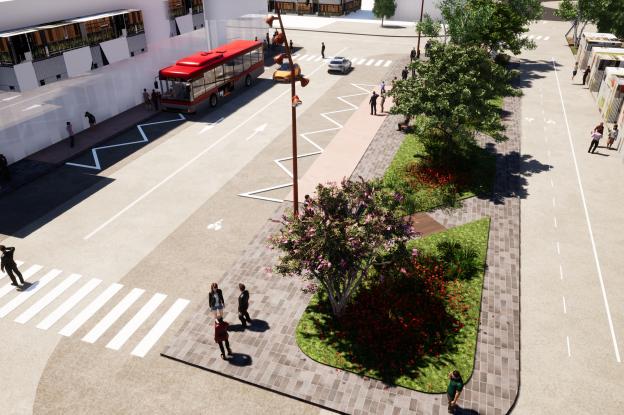 Vue 1 de la nouvelle centralité de quartier, autour d'une place multimodale - ©[