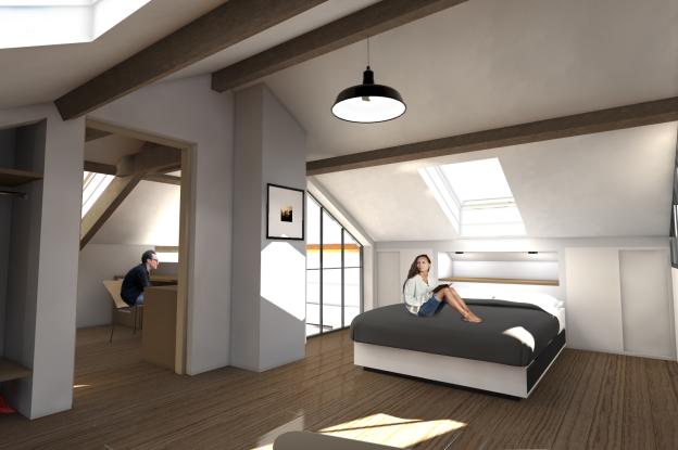 Vue sur la chambre et la verrière