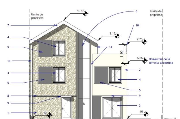Façade Nord de la maison sur Rue