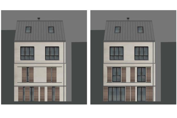 Surélévation à Garches - Travail de façade - Jeu de volets